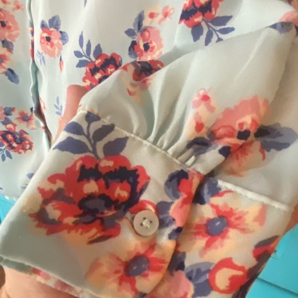 Blouse from Faded Glory - Light Blue Floral button up motorcycle collar cottage - Picture 3 of 9